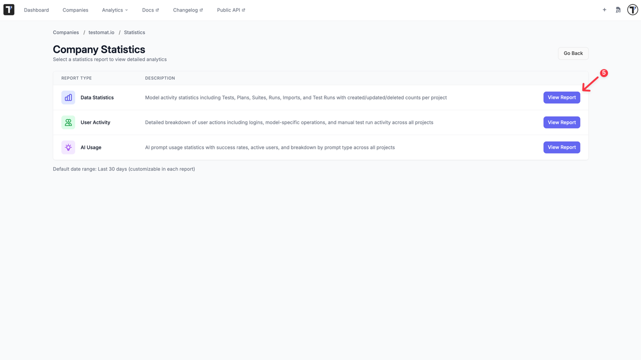 Testomatio.io - Company statistics export