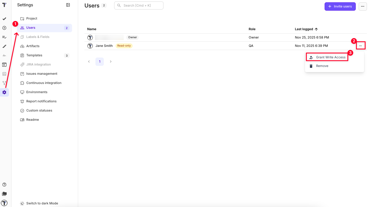 Testomat.io - Grant Write Access Project Level